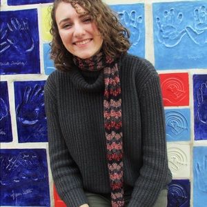 Homemade Red and Blue Knitted Scarf